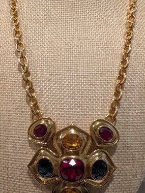 Authentic napier - Floral Statement Necklace with Pink and Amber Gemstones